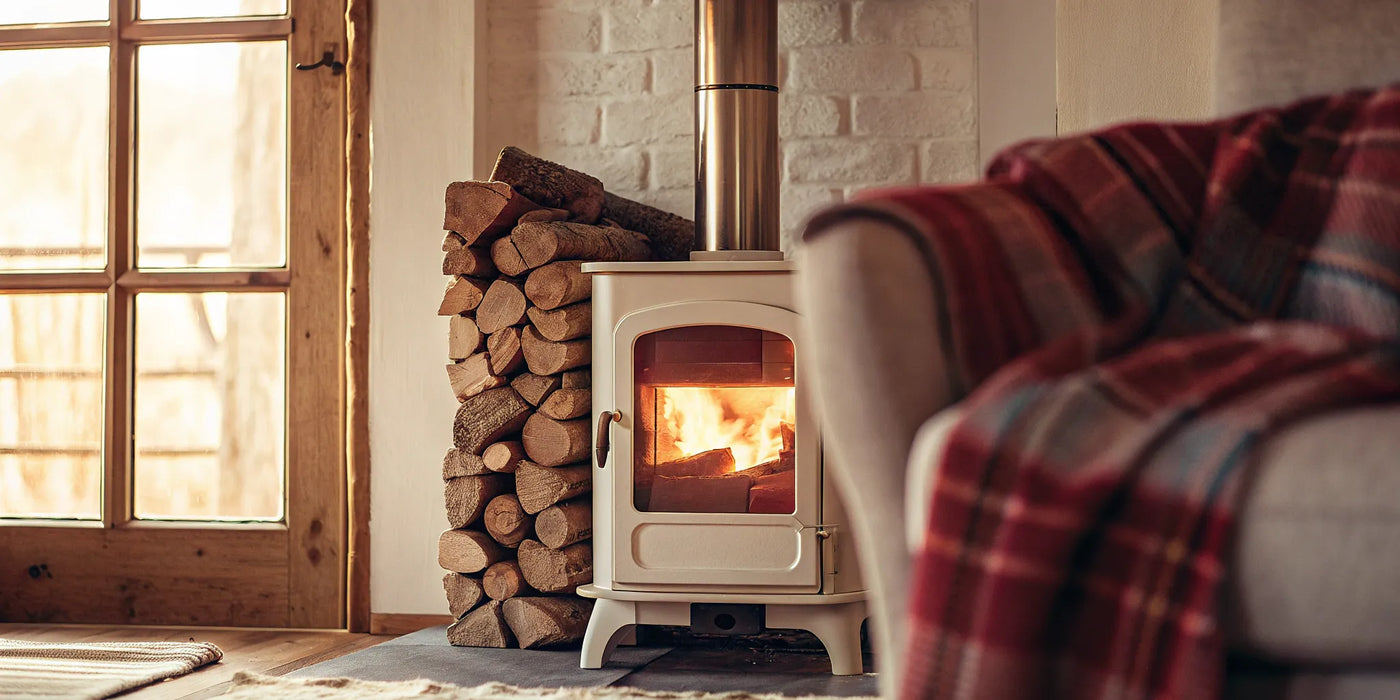 A burning wood stove with a secure door seal using the best gasket cement.