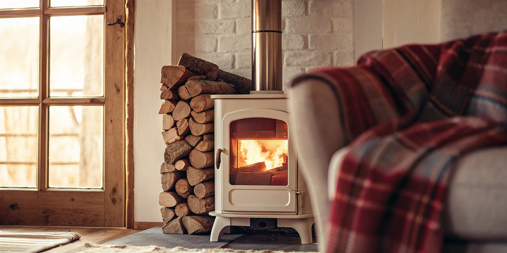 A burning wood stove with a secure door seal using the best gasket cement.