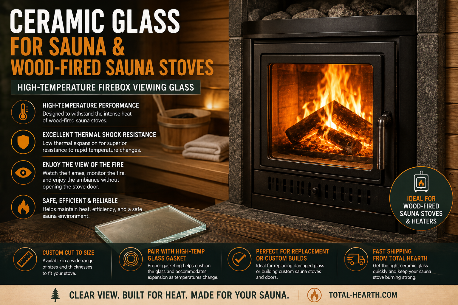 Sauna Stove Glass | Ceramic Glass for Wood-Fired Sauna Stoves