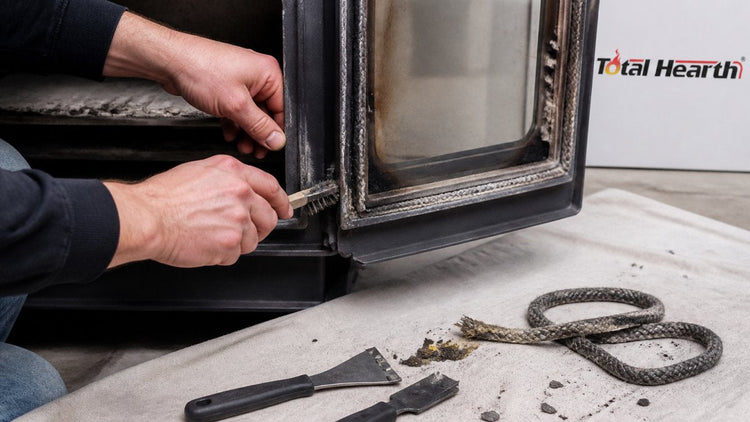 Replacing door rope gasket in a wood stove