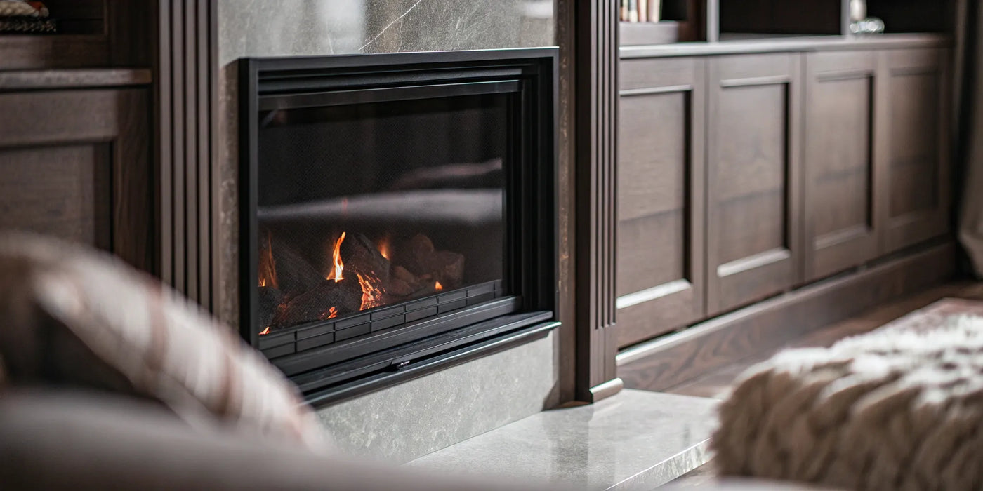 Pyroceram glass with a gasket installed on a modern fireplace for safe and efficient heating.