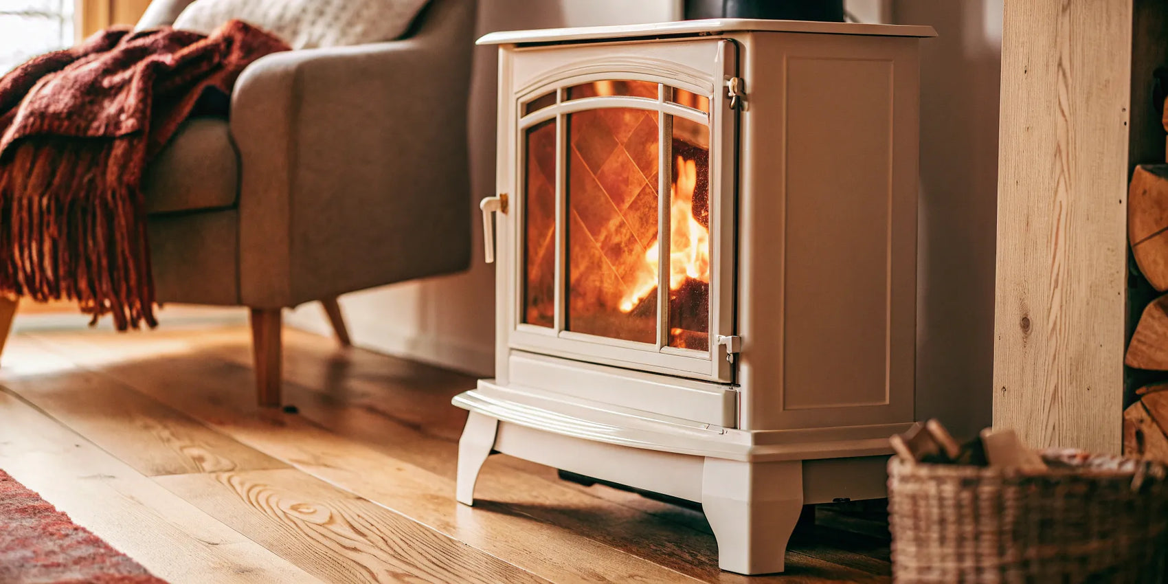 Replacement ceramic glass for a wood stove providing a safe, clear view of the flames.