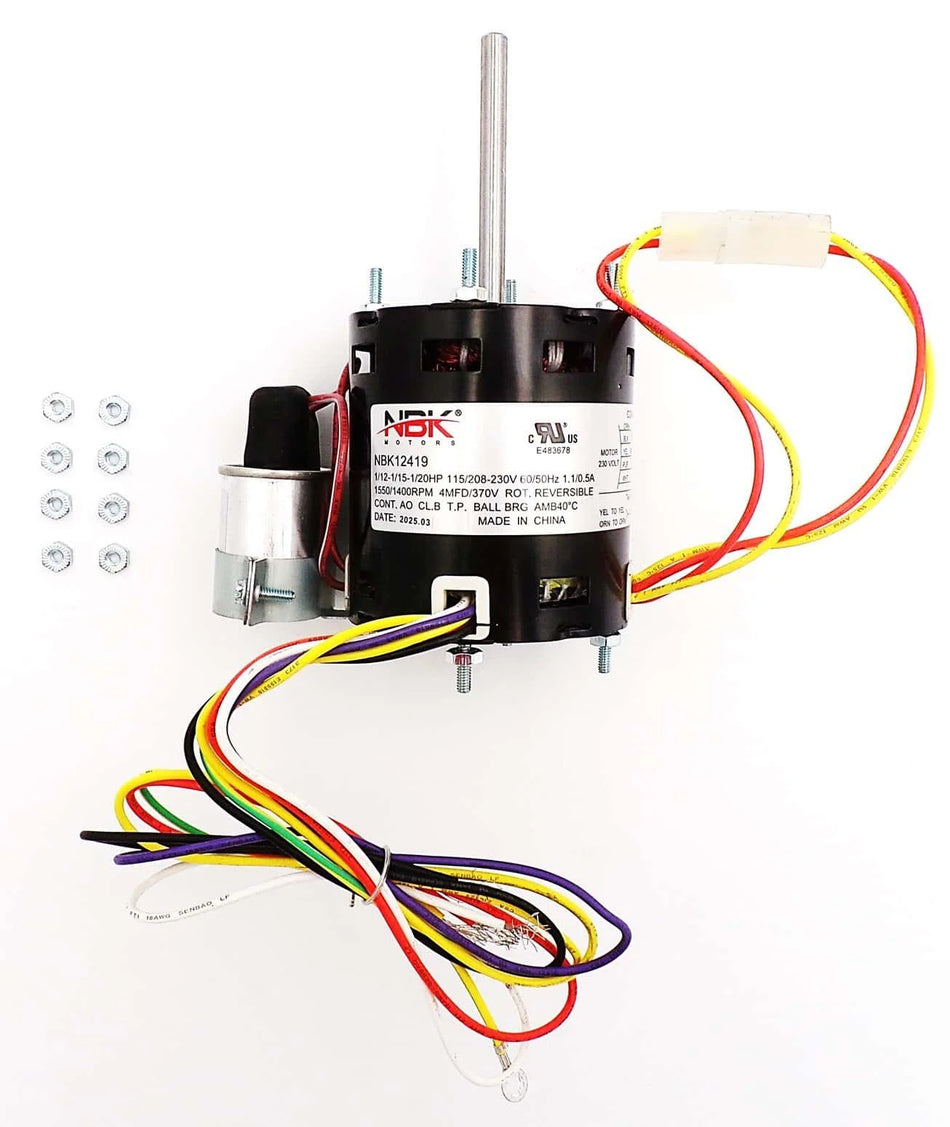 NBK-12419 Refrigeration Fan Motor 1/12 HP 115/230V 1550/1400 RPM - Replaces Fasco D1125, AO Smith 9721, Manitowoc 2412929