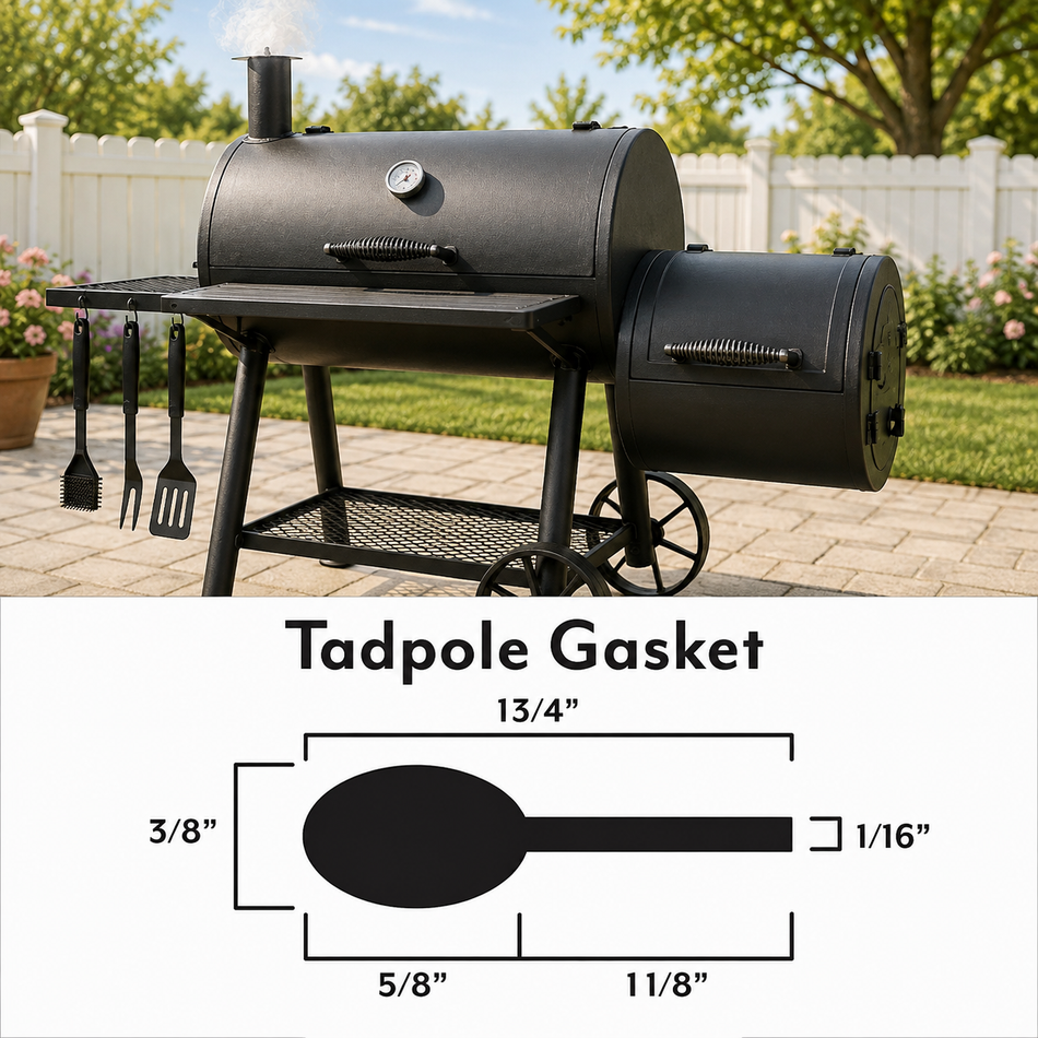 BBQ Smoker Tadpole P-Gasket 1 1/2" x 3/8" – 1000°F High Temp Seal | Sold by the Foot