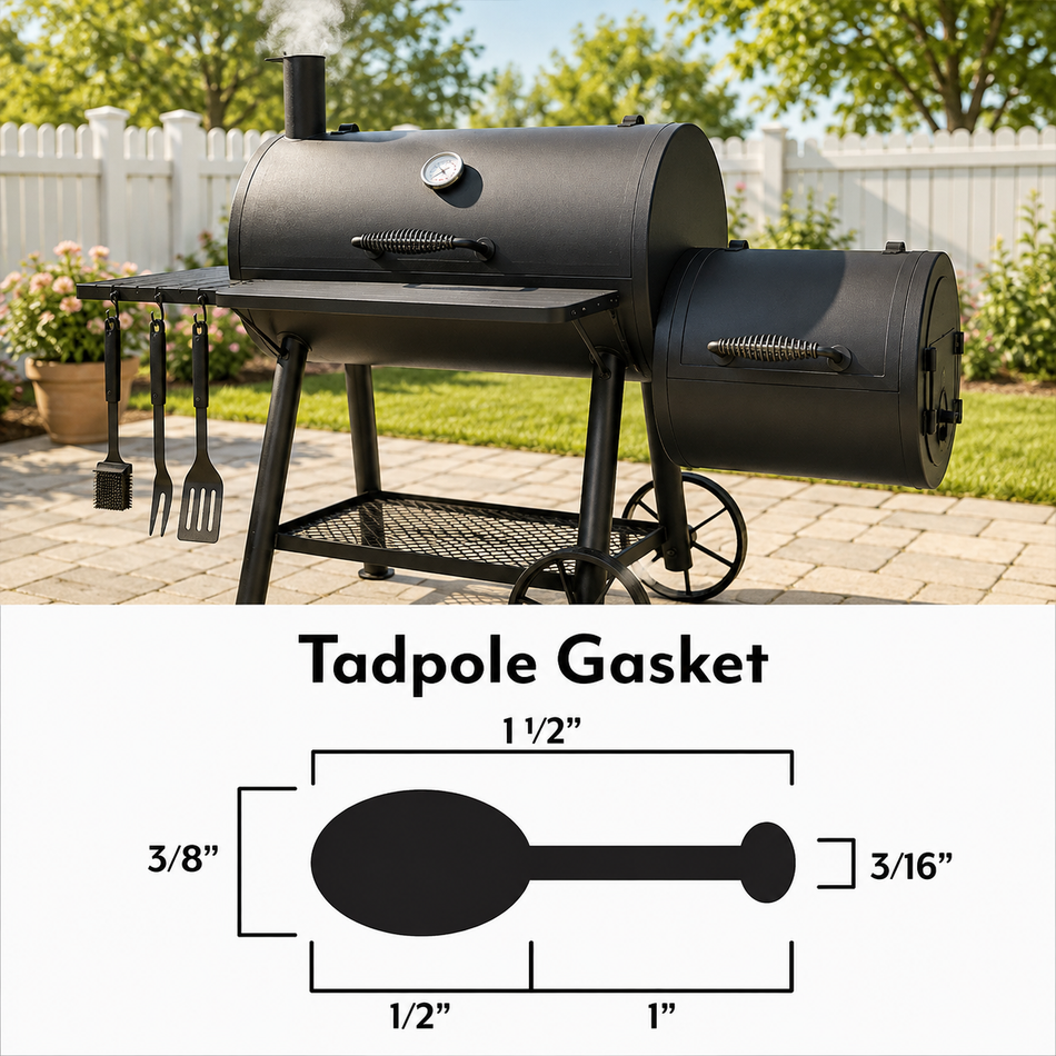 BBQ Smoker Double Tadpole Gasket – 1" x 3/8" Self-Adhesive Fiberglass Seal – Sold by the Foot