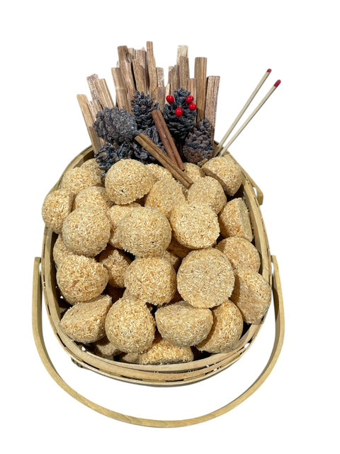 FireStarter Gift Basket-50 Fire-Starting Nuggets, Fatwood and Color Cones