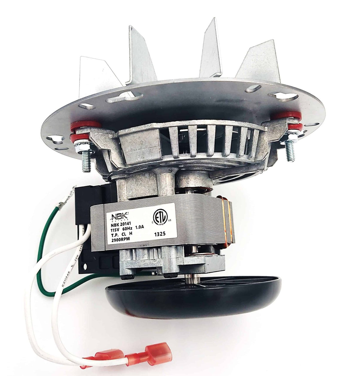 NBK 20141 exhaust blower motor reverse angle with nameplate and mounting assembly