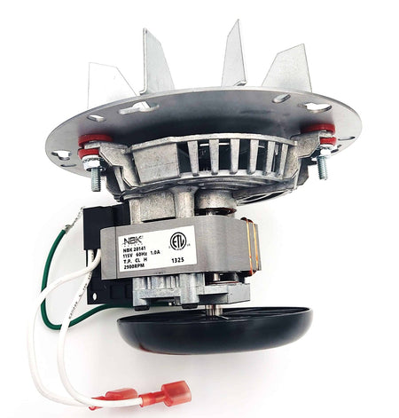 NBK 20141 exhaust blower motor reverse angle with nameplate and mounting assembly
