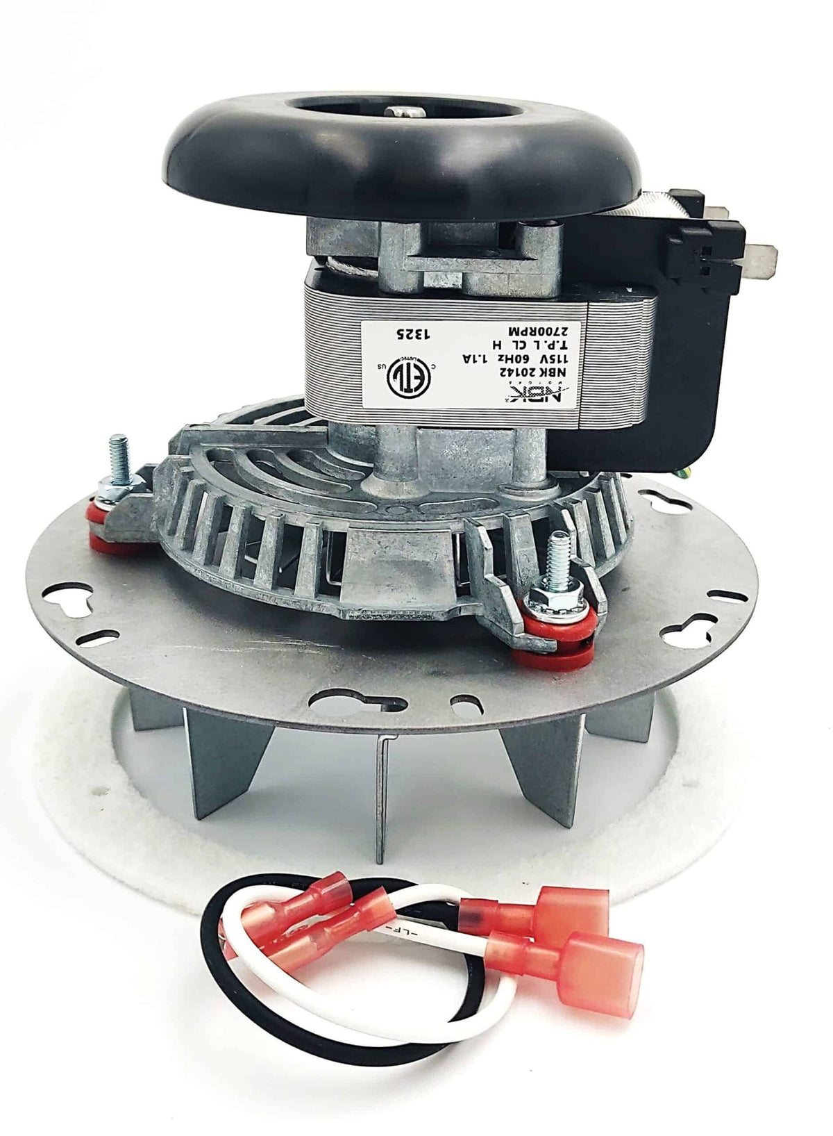 NBK 20142 exhaust blower motor with circular mounting plate, impeller and wiring