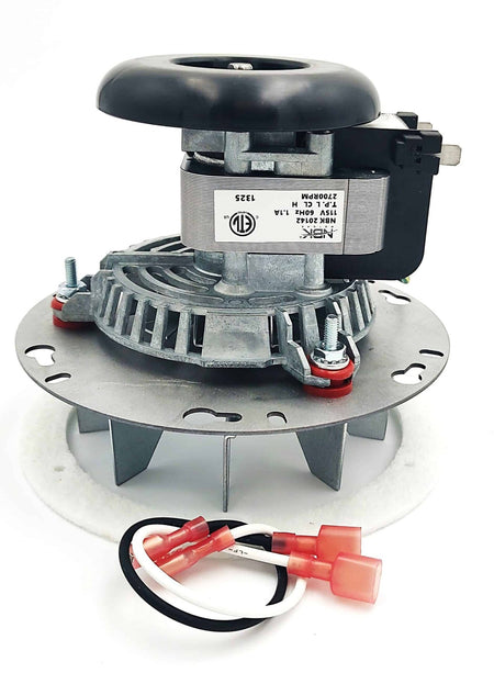 NBK 20142 exhaust blower motor with circular mounting plate, impeller and wiring