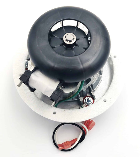 NBK 20142 exhaust blower motor top angle showing cooling fan and electrical terminals