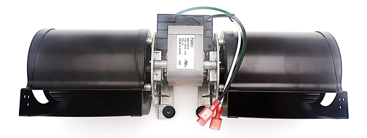 NBK 20816 double-fan blower assembly with central motor and wire leads