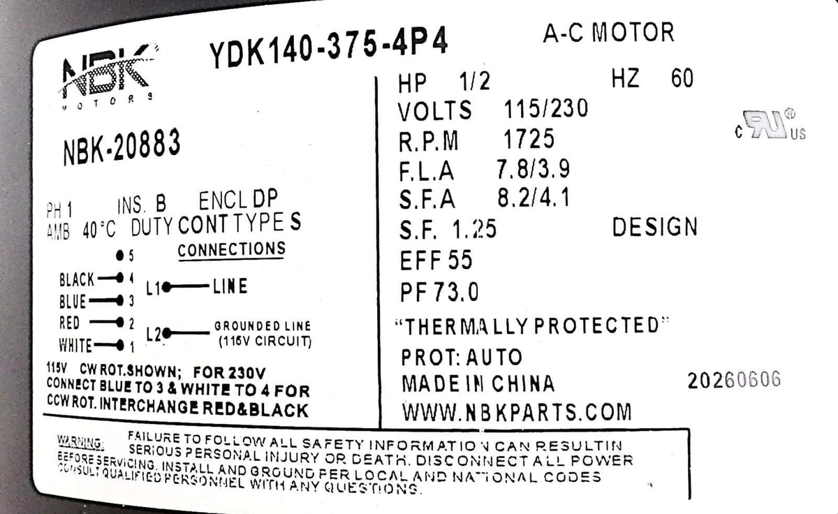 NBK-20883G Multi-Purpose Fan Motor, view 2