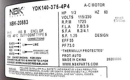 NBK-20883G Multi-Purpose Fan Motor, view 2