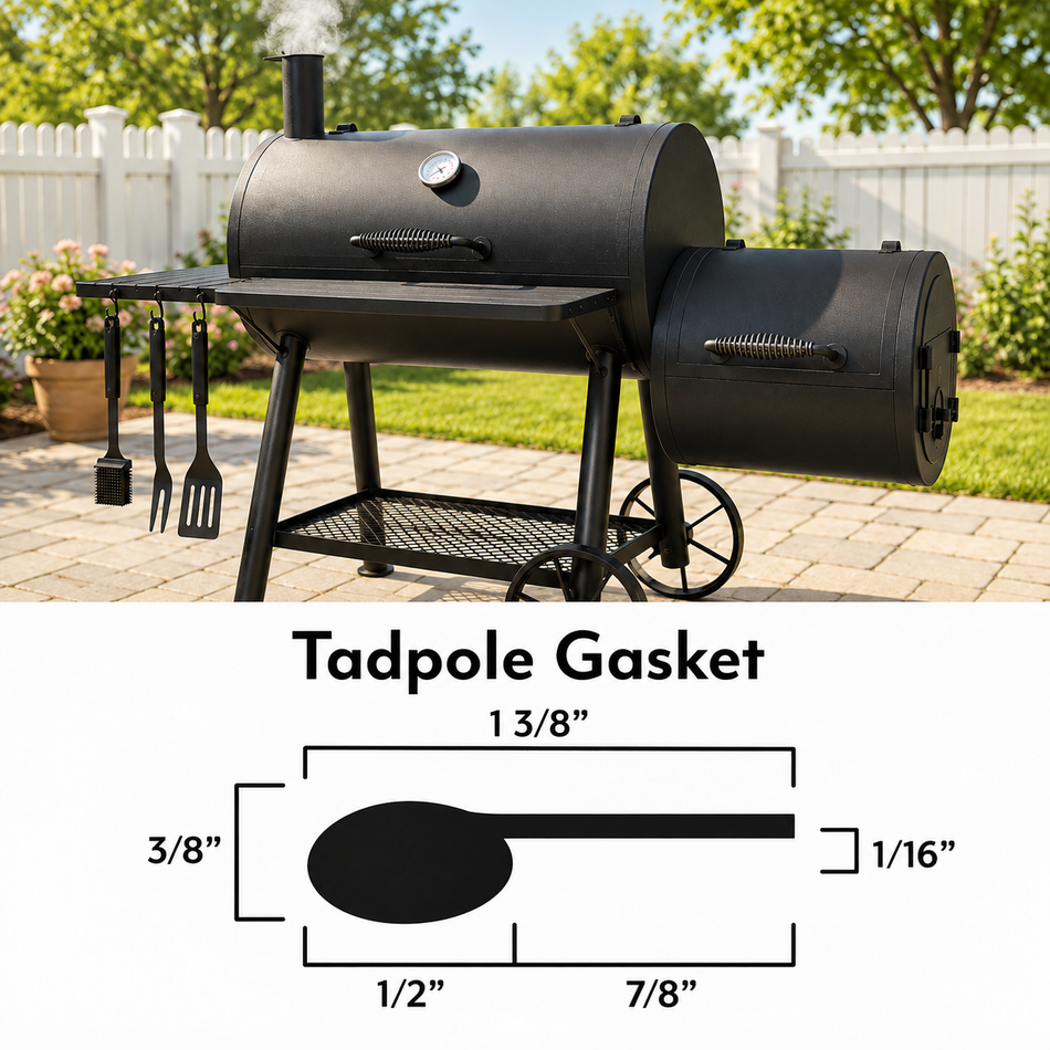 BBQ Smoker Tadpole Gasket – 1/2" Bulb x 7/8" Flat – Self-Adhesive – Sold by Foot