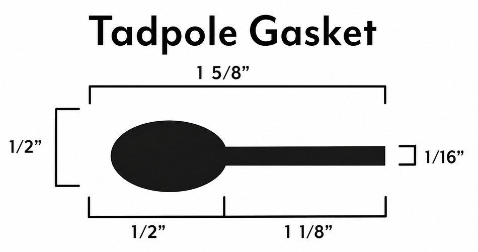 Tadpole Glass Gasket – 1/2" Bulb x 1-1/8" Flat – 1-5/8" Overall – Sold by Foot