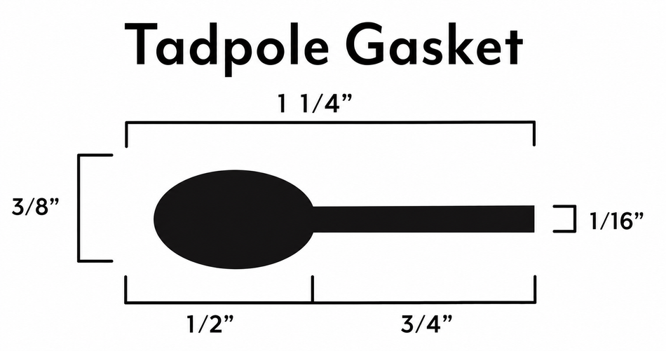 Tadpole Gasket – 1/2" Bulb x 3/4" Flat – 1-1/4" Overall – 1,000°F – Sold by Foot