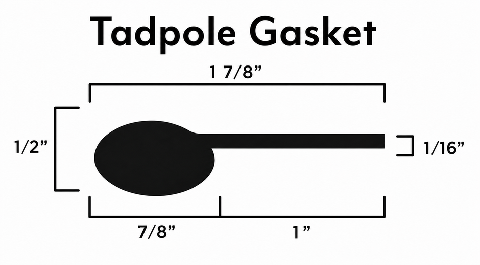 Tadpole Gasket – 7/8" Bulb x 1" Flat x 1-7/8" Overall – Sold by Foot